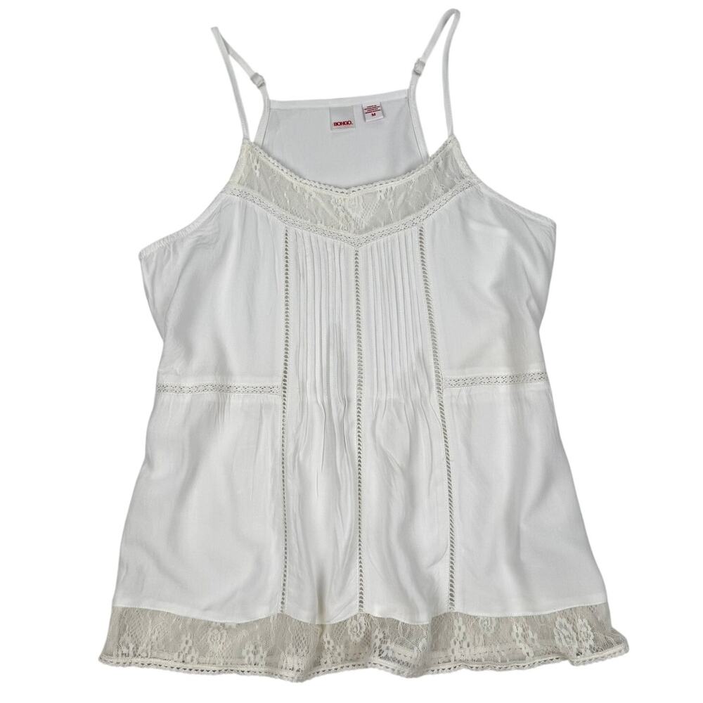 Bongo White Lace Trim Camisole Tunic Boho Romantic Y2K Summer Medium
